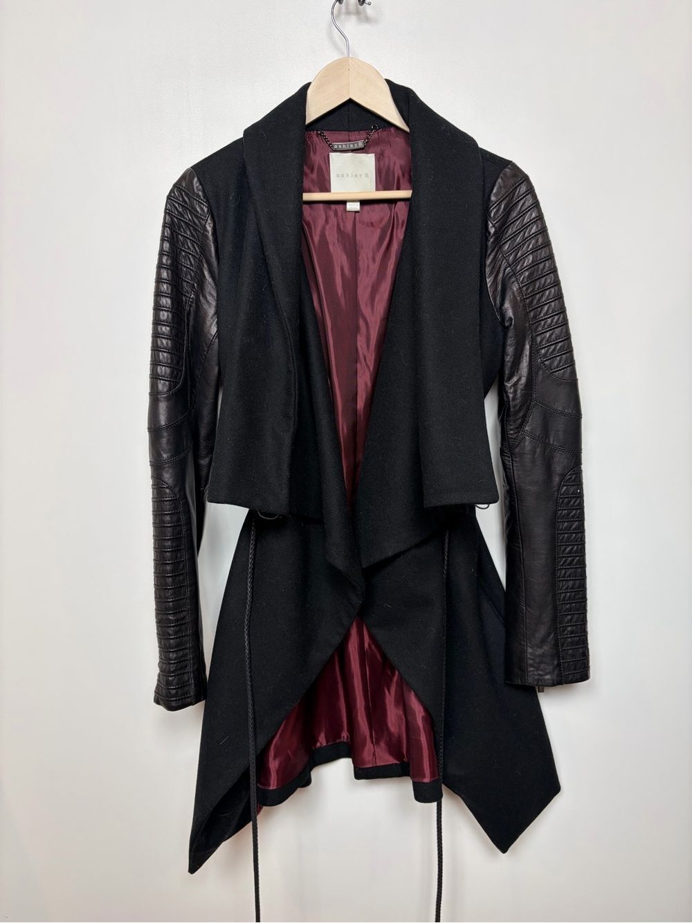 Ashley B Leather Trimmed Wool Convertible Coat Size Small